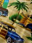 Mens Retro Cars Coconut Tree Print Lapel Chest Pockets Loose Short Sleeve Funky Hawaiian Shirts