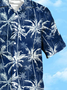 Mens Hawaiian Coconut Tree Print Short Sleeve Shirt Lapel Loose Chest Pocket Shirt
