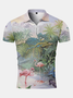 Holiday Style Hawaii Series Leaf Flamingo Element Lapel Short-Sleeved Polo Print Top