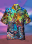Holiday Style Hawaii Series Gradient Plant Leaves Coconut Tree TIKI Element Pattern Lapel Short-Sleeved Polo Print Top