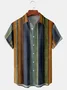 Casual Art Collection Geometric Stripe Pattern Lapel Short Sleeve Chest Pocket Shirt Print Top