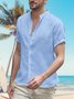 Men's Plain Lapel Cotton Linen Short Sleeve Henley Shirt