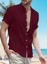 Men's Plain Lapel Cotton Linen Short Sleeve Henley Shirt