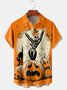 Men's Halloween Pumpkin Print Short Sleeve Hawaiian Shirt with Breast Pocket