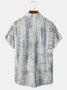 Mens Art Wood Print Front Buttons Soft Breathable Chest Pocket Casual Hawaiian Shirt