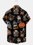 Mens Halloween Retro Cat and Witch Print Short Sleeve Shirt Casual Top