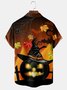 Men's Halloween Pumpkin Print Casual Breathable Hawaiian Short Sleeve Shirt