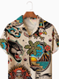 Mens Hawaiian Art Tattoo Print Camp Collar Loose Short Sleeve Funky Hawaiian Shirt