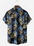 Men's Halloween Skull Print Moisture Wicking Fabric Fashion Lapel Short Sleeve Shirt