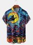 Mens Halloween Painting Print Front Buttons Soft Breathable Chest Pocket Casual Hawaiian Shirts