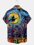 Mens Halloween Painting Print Front Buttons Soft Breathable Chest Pocket Casual Hawaiian Shirts