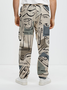 Cotton and linen based geometric abstraction printing style leisure trousers