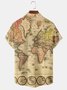 Men's Casual Map Front Buckle Soft Breathable Chest Pocket Casual Hawaiian Shirt