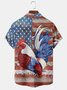Men's Flag and Rooster Print Casual Breathable Hawaiian Short Sleeve Shirt