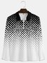 Casual Art Collection Geometric Stripes Color Blocking Lapel Zip Long Sleeve Printed Polo Shirt