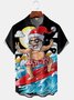 Mens Christmas Santa Surfing Print Breathable Chest Pocket Button Casual Hawaiian Shirt