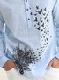 Tree and Birds Print Long Sleeve Shirt   Casual Style Henley Collar Top