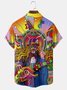 Hippie Print Chest Pocket Short Sleeve Shirt Resort Style Music Series Guitar Print Lapel Top