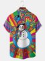 Hippie Christmas Snowman Chest Pocket Short Sleeve Hawaiian Shirt