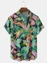 Plant Leaf Parrot Chest Pocket Short Sleeve Hawaiian Shirt
