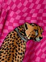 Leopard Checkerboard Chest Pocket Short Sleeve Hawaiian Shirt