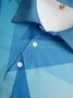 Ombre Abstract Color Block Button Short Sleeve Polo Shirt
