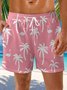 Coconut Tree Flamingo Drawstring Beach Shorts
