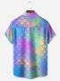 Ombre Mermaid Scale Chest Pocket Short Sleeve Casual Shirt