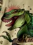 Tattoo Sticker Dinosaur Chest Pocket Short Sleeve Hawaiian Shirt