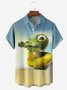 Cartoon Crocodile Chest Pocket Short Sleeve Casual Shirt
