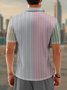 Contrast Color Striped Zip Short Sleeve Casual Polo Shirt