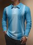 Mid Century Geometric Button Long Sleeve Bowling Polo Shirt