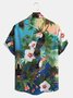 Men's Botanical Flower and Bird Printed Casual Short Sleeve Hawaiian Shirt with Chest Pocket
