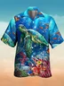 Mens Turtle Print Casual Breathable Casual Hawaiian Short Sleeve Shirt