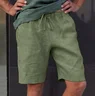 Mens Cotton Linen Style Elastic Waist Casual Shorts