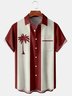 Mens Retro Coconut Tree Print Short Sleeve Shirt Lapel Loose Chest Pocket Bowling Shirts