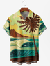 Men's Ocean Coconut Print Anti-Wrinkle Moisture Wicking Fabric Fashion Hawaiian Lapel Short Sleeve Shirts