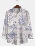 Men's Casual Long Sleeve Hawaiian Shirt with Chest Pocket