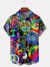 Mens Geometric Print Short Sleeve Shirt Hippies Peace & Love Print Casual Hawaiian Top