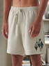 Geometric stripe cotton and linen style casual men shorts