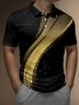 Men's 3D Abstract Line Gold Gradient Button Short Sleeve Polo Shirt Casual Style Art Collection Lapel Print Top