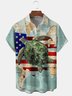 Map American Flag Sea Turtle Chest Pocket Short Sleeve Hawaiian Shirt
