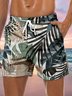 Tropical Leaf Drawstring Beach Shorts