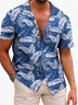 Mens Hawaiian Aloha  Leaf Loose Short Sleeve Shirt