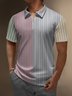 Contrast Color Striped Zip Short Sleeve Casual Polo Shirt