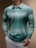 Gradient Abstract Stripes Button Long Sleeves Casual Polo Shirt