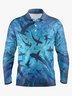Sea Animals Whale Button Long Sleeve Vacation Polo Shirt